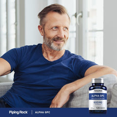 Piping Rock ingredients label close-up showing 600 mg Alpha GPC per capsule clarity