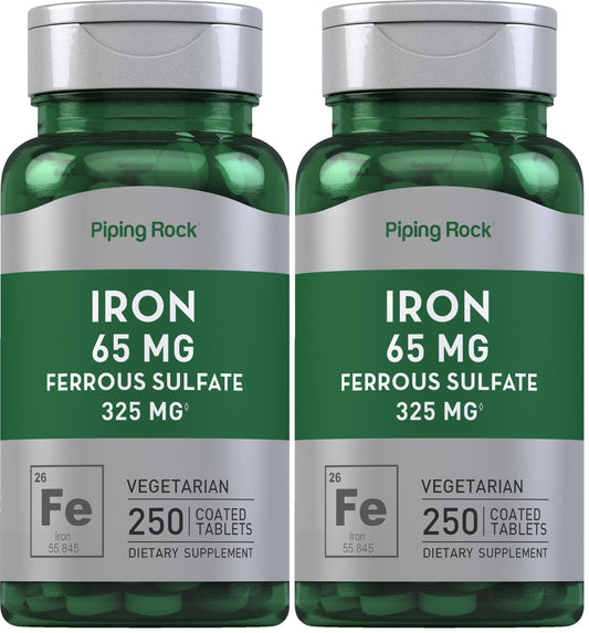 Piping Rock Iron 65mg Ferrous Sulfate supplement bottle front