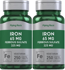 Piping Rock Iron 65mg Ferrous Sulfate supplement bottle front