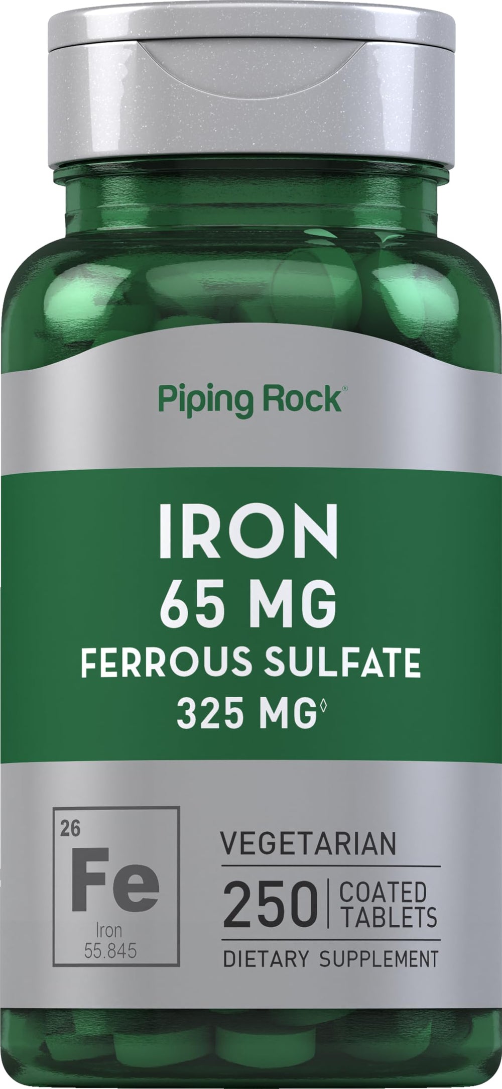 Piping Rock bottle front view showing label and tablet count for easy identification and storage
