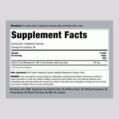 Piping Rock K2 MK7 100 mcg label close-up