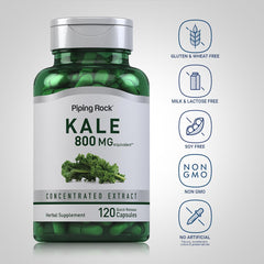 Piping Rock Kale Extract Capsules 120-count bottle beside packaging
