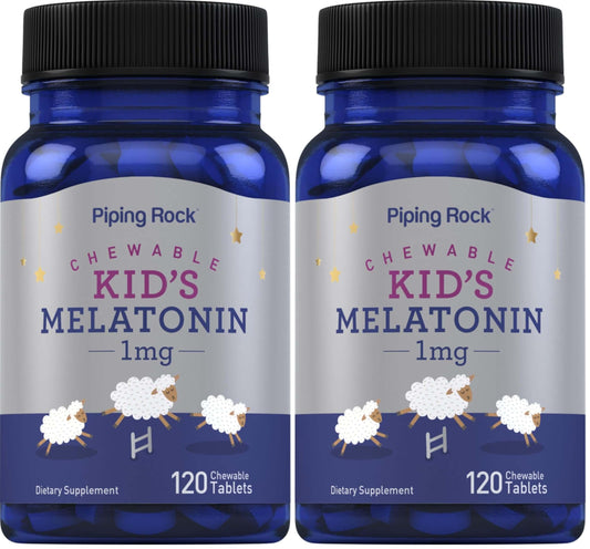 Front view of Piping Rock Kids Melatonin 1mg 120 chewables Pack 2