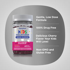 Piping Rock Kids Melatonin Gummy vegan label signals a plant-based option.