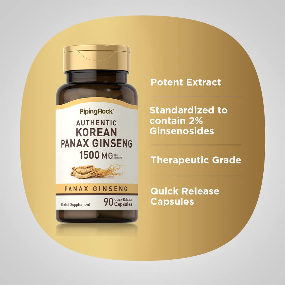 Piping Rock label close-up highlighting standardized 2% ginsenosides and extract strength