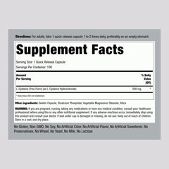 Close-up of L-Cysteine 500 mg quick-release capsules