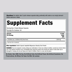 L-Ornithine supplement bottle label showing 1500 mg per capsule