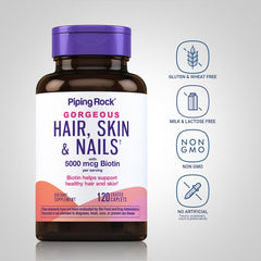 Piping Rock label detail highlighting collagen and 5000mcg biotin