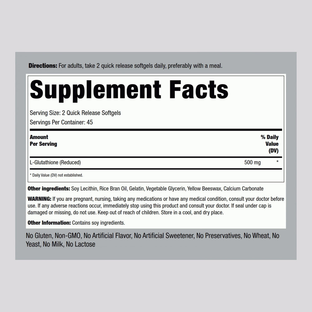 Bottle label showing Reduced Form Glutathione