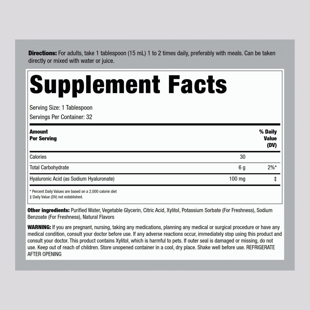 Hyaluronic Acid 100mg Natural Berry Flavor 16oz bottle
