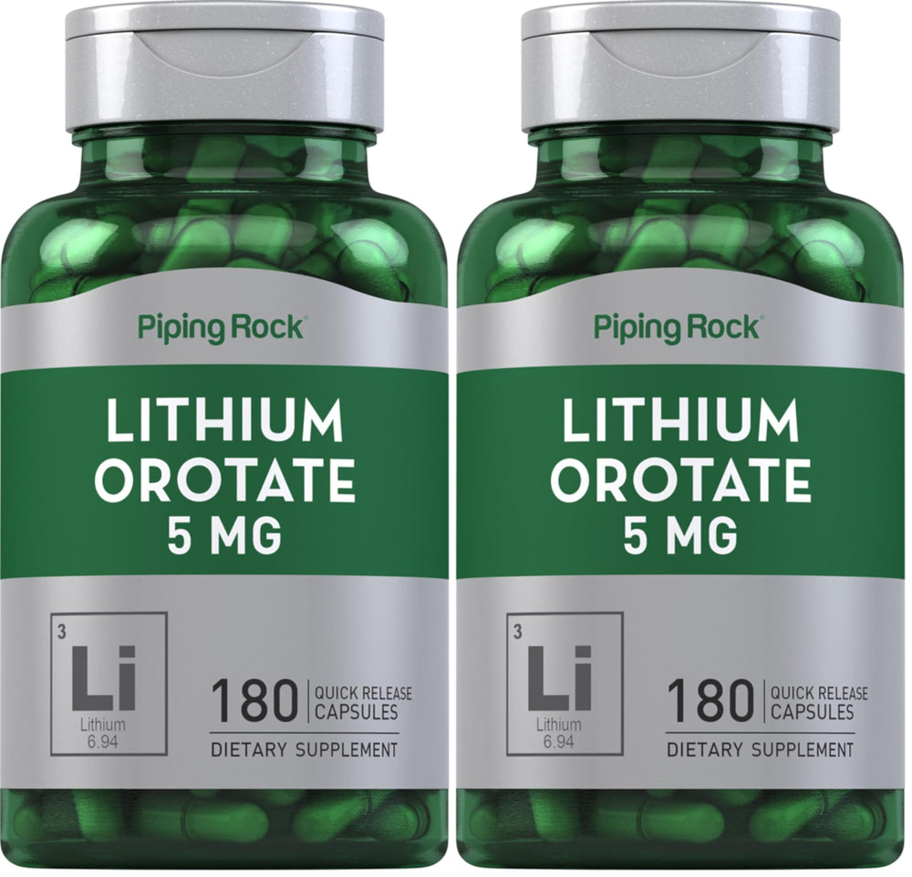 Front view of Piping Rock Lithium Ootate 5 mg bottle - 180 capsules, pack of 2