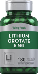 Piping Rock Lithium Orotate supplement bottle and label