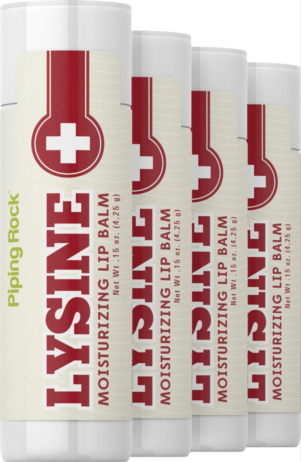 Piping Rock front packaging showing four lip balm tubes for convenient hydration