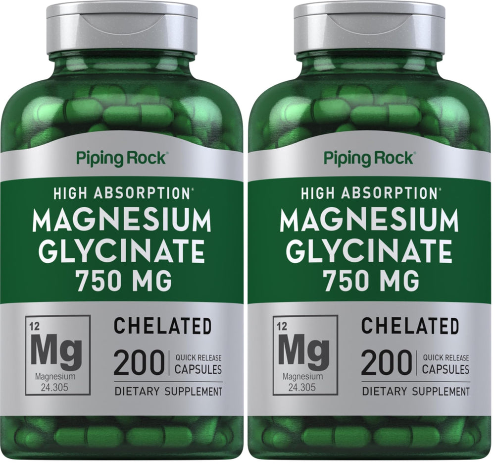 Front view of Piping Rock Magnesium Glycinate Capsules Pack of 2