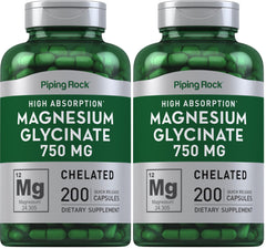 Front view of Piping Rock Magnesium Glycinate Capsules Pack of 2