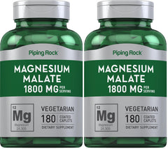 Front view of Piping Rock Magnesium Malate 1800 mg bottle, pack of 2.