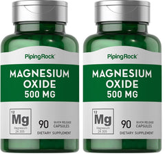 Front view of Piping Rock Magnesium Oxide 500mg capsules, 90-count per pack (pack of 2)
