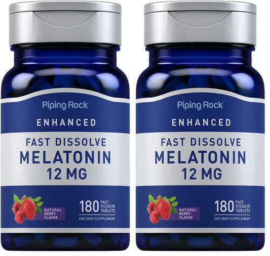 Piping Rock Melatonin 12 mg bottle with Berry Flavor, pack of 2