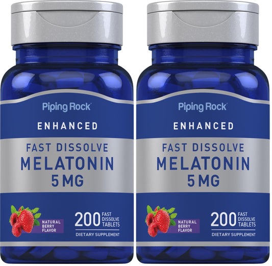 Front view of Piping Rock Melatonin 5mg Berry Flavor bottle