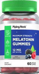 Piping Rock Melatonin Gummies 12mg bottle with berry flavor for a calming nightly routine