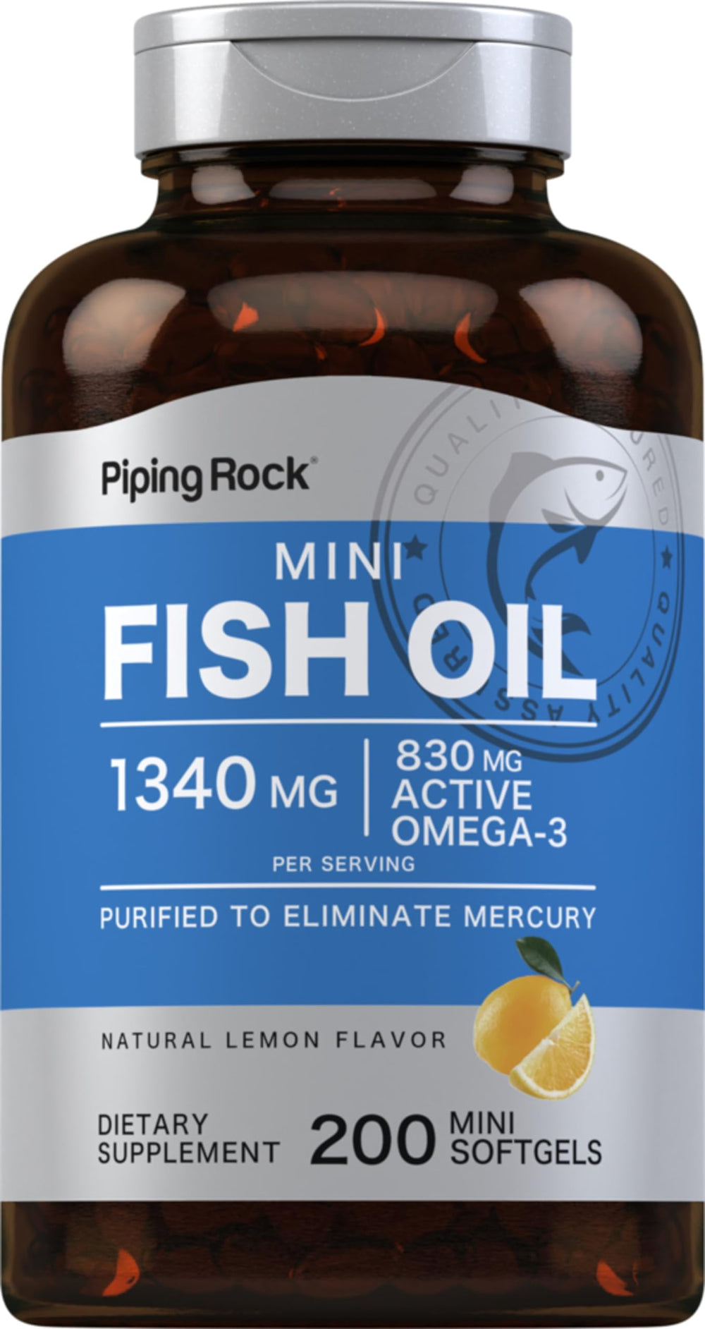 Piping Rock Mini Fish Oil 1340mg Lemon Flavor – 200 Softgels