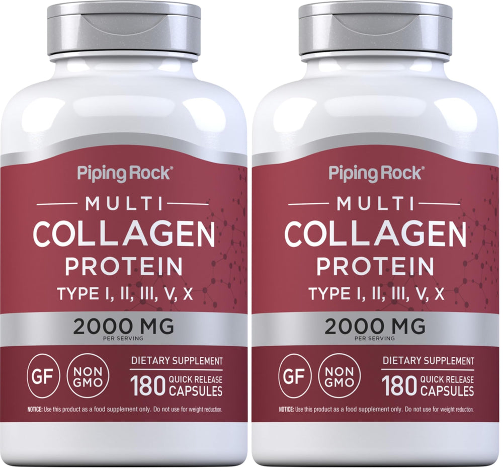 Piping Rock Multi Collagen Protein Capsules bottle – 180 count, pack of 2 (hero image)