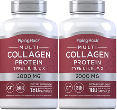 Piping Rock Multi Collagen Protein Capsules bottle – 180 count, pack of 2 (hero image)