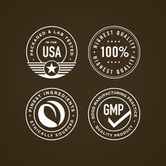 Piping Rock label closeup listing eight mushrooms and non-GMO gluten-free benefits