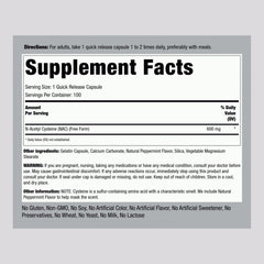 Front view of Piping Rock NAC 600mg capsules (Pack of 2)