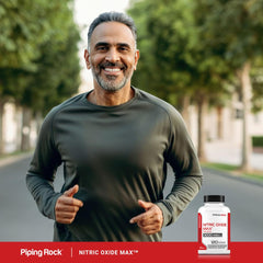 Piping Rock bottle beside workout gear illustrating supplementation before exercise