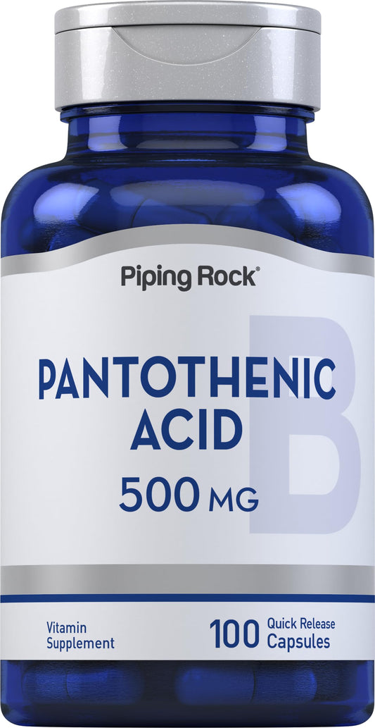 Front view of Piping Rock Pantothenic Acid 500mg bottle – 100 capsules