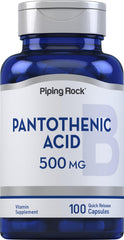 Front view of Piping Rock Pantothenic Acid 500mg bottle – 100 capsules
