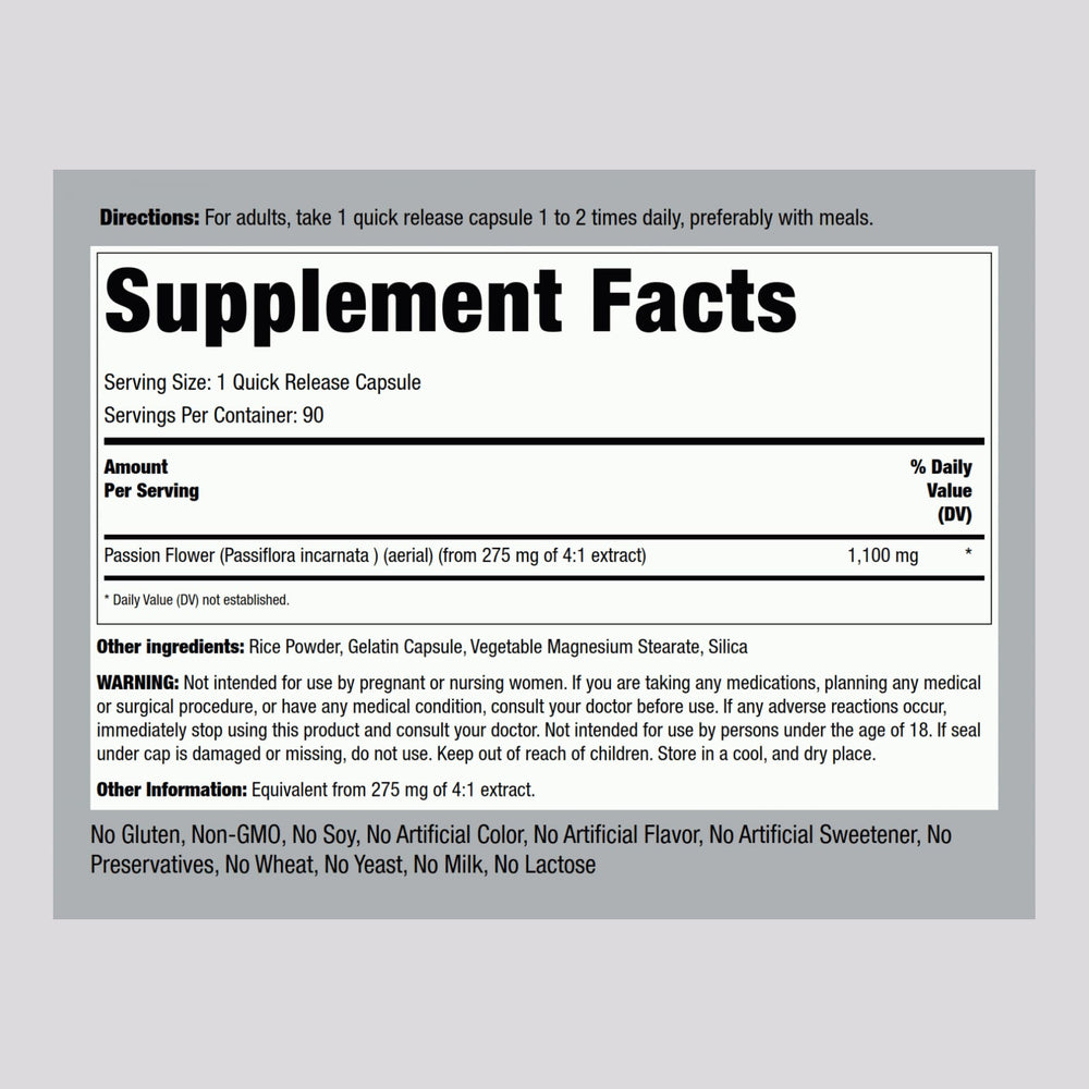 Close-up of passion flower extract capsules
