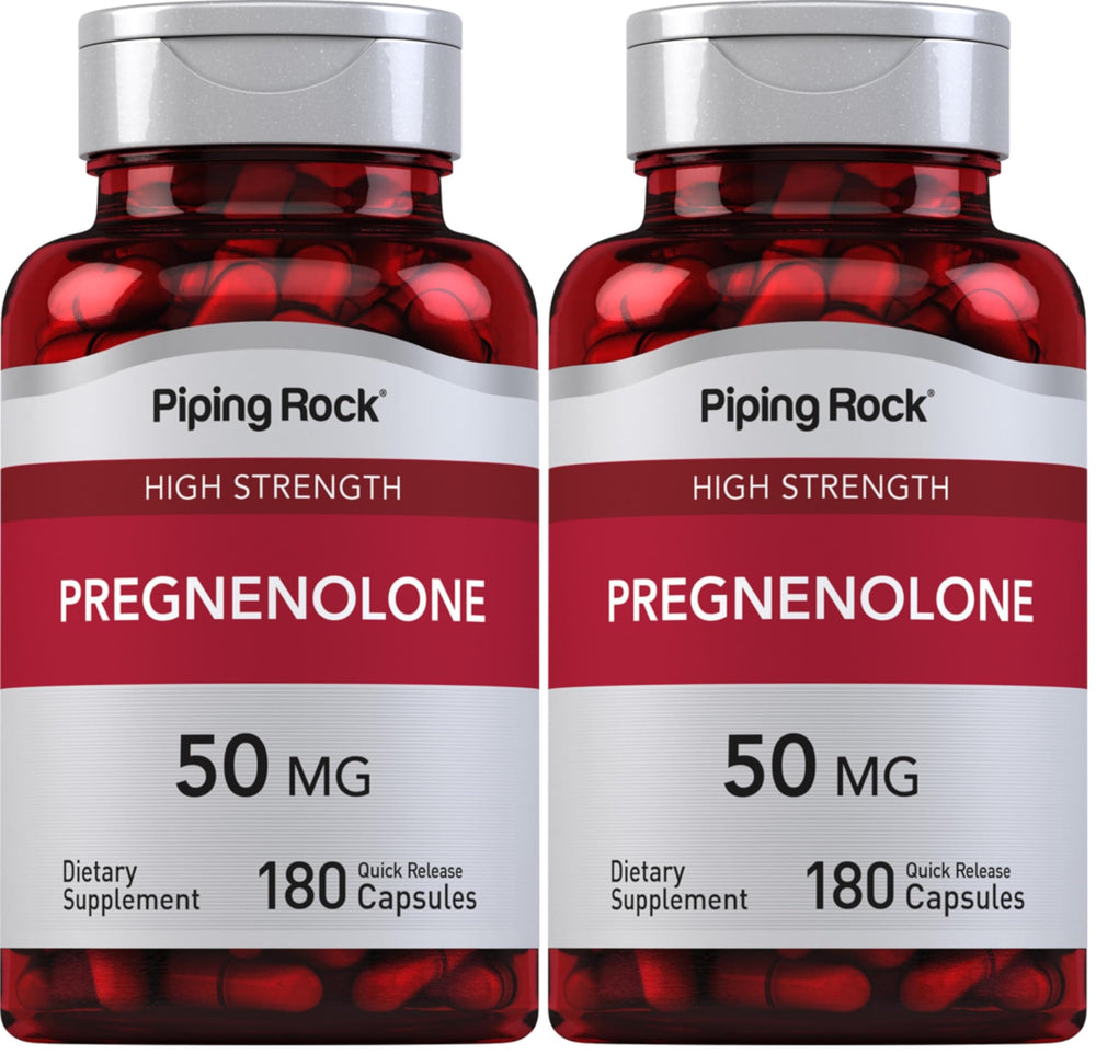 Piping Rock Pregnenolone 50 mg bottle – 180 capsules (Pack of 2) - front view