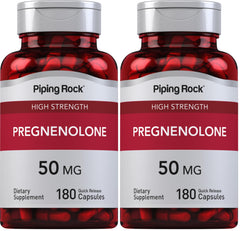 Piping Rock Pregnenolone 50 mg bottle – 180 capsules (Pack of 2) - front view