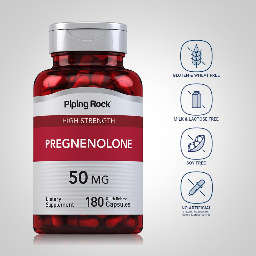 Bottle label close-up of Piping Rock Pregnenolone 50 mg
