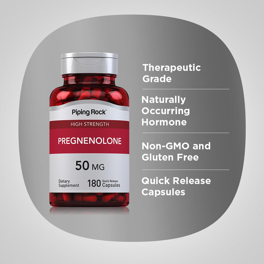 Nutritional panel and ingredients on Piping Rock Pregnenolone bottle