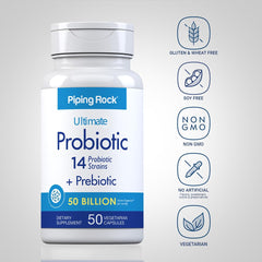 Piping Rock probiotic powder texture and inulin, illustrating natural prebiotic support