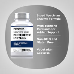 Front view of Piping Rock proteolytic enzymes bottle with packaging