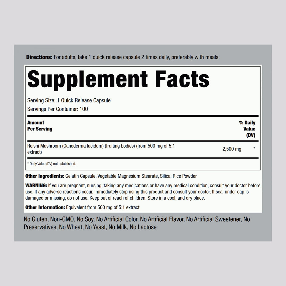 Piping Rock reishi open bottle with visible quick-release capsules for convenience