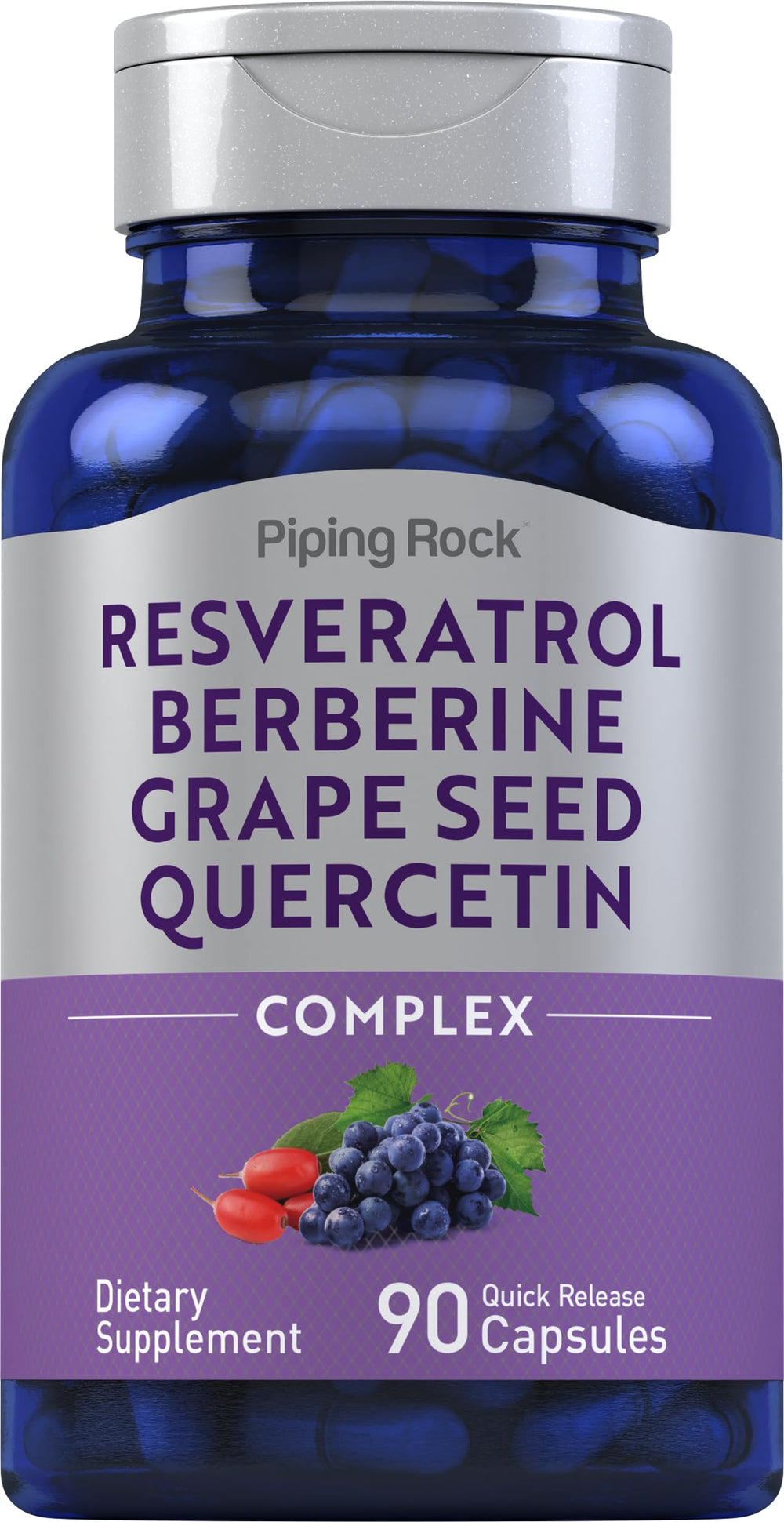 Piping Rock Resveratrol Berberine Grape Seed & Quercetin Complex bottle – 90 capsules