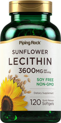 Piping Rock Sunflower Lecithin Softgel bottle label showing 3600 mg per serving