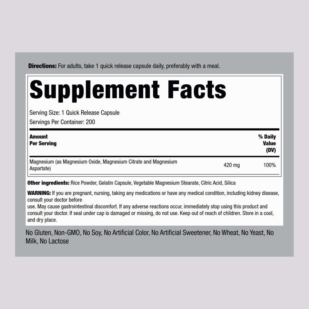 Close-up of bottle showing the 420 mg magnesium complex