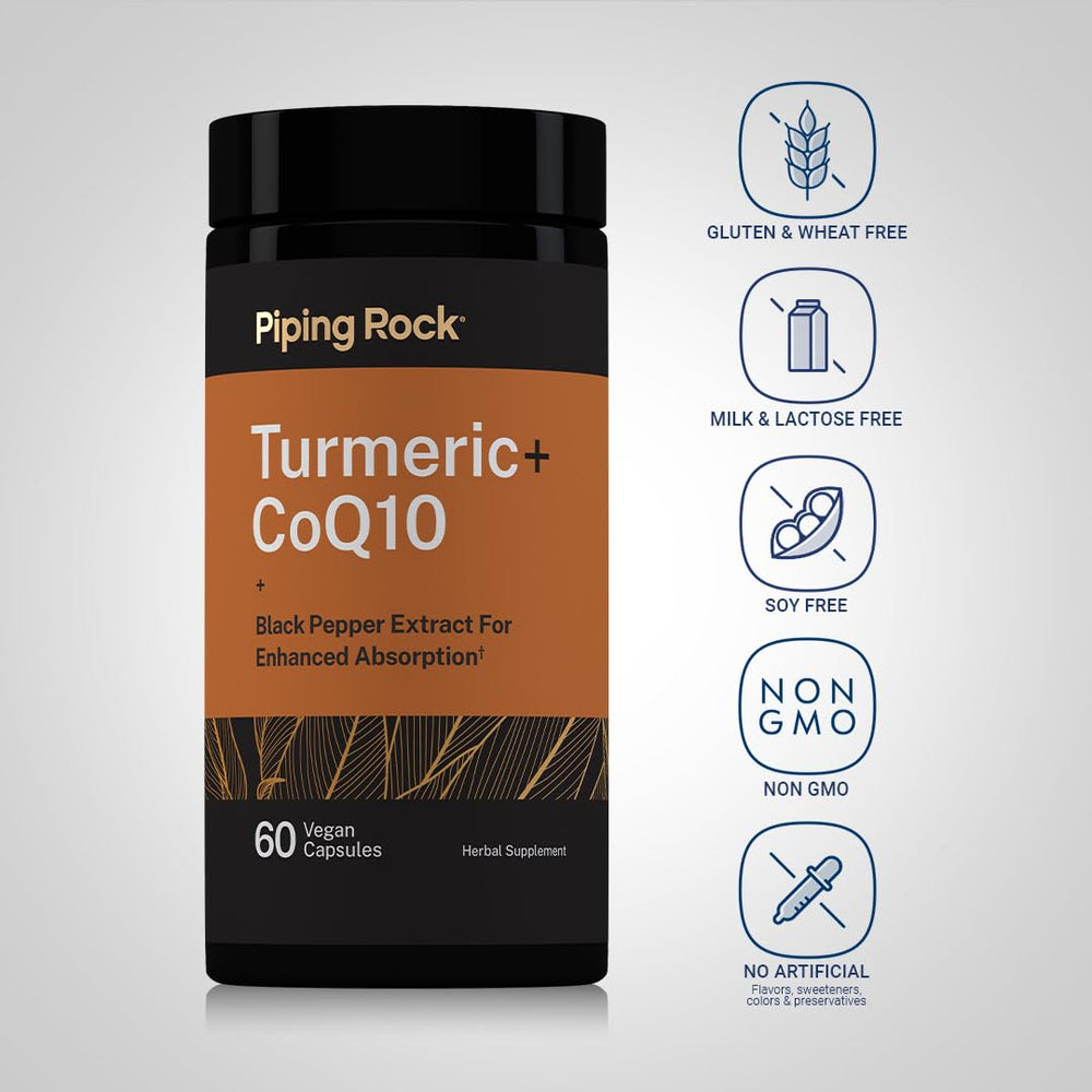 Piping Rock supplement facts label close-up highlighting turmeric 95% curcuminoids details