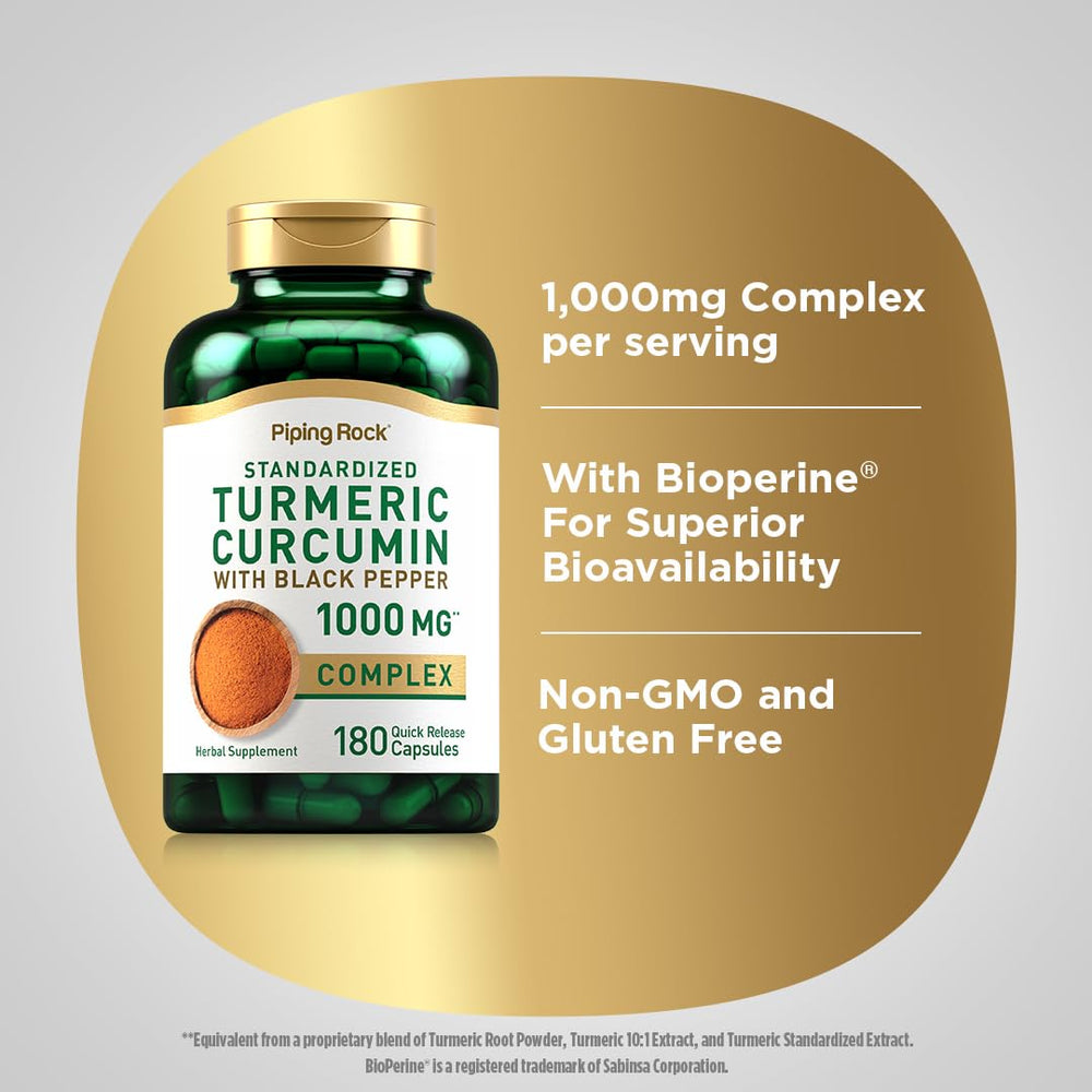 Piping Rock label close-up listing curcumin and black pepper extract for clarity