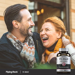Piping Rock bottle held in hand in lifestyle shot showing easy daily use