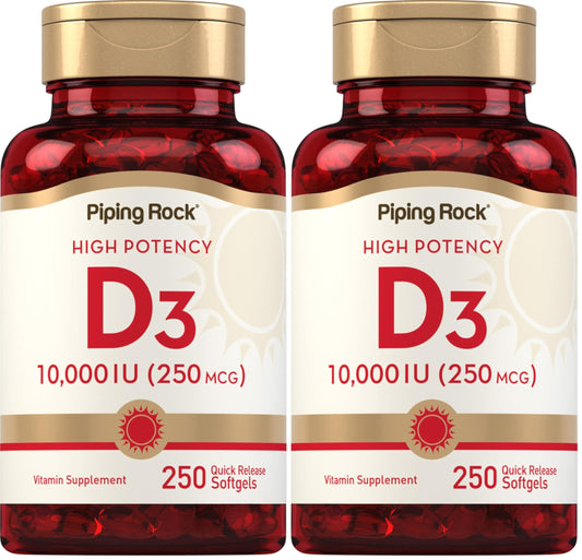 Piping Rock Vitamin D3 10,000 IU bottle front view (pack of 2)