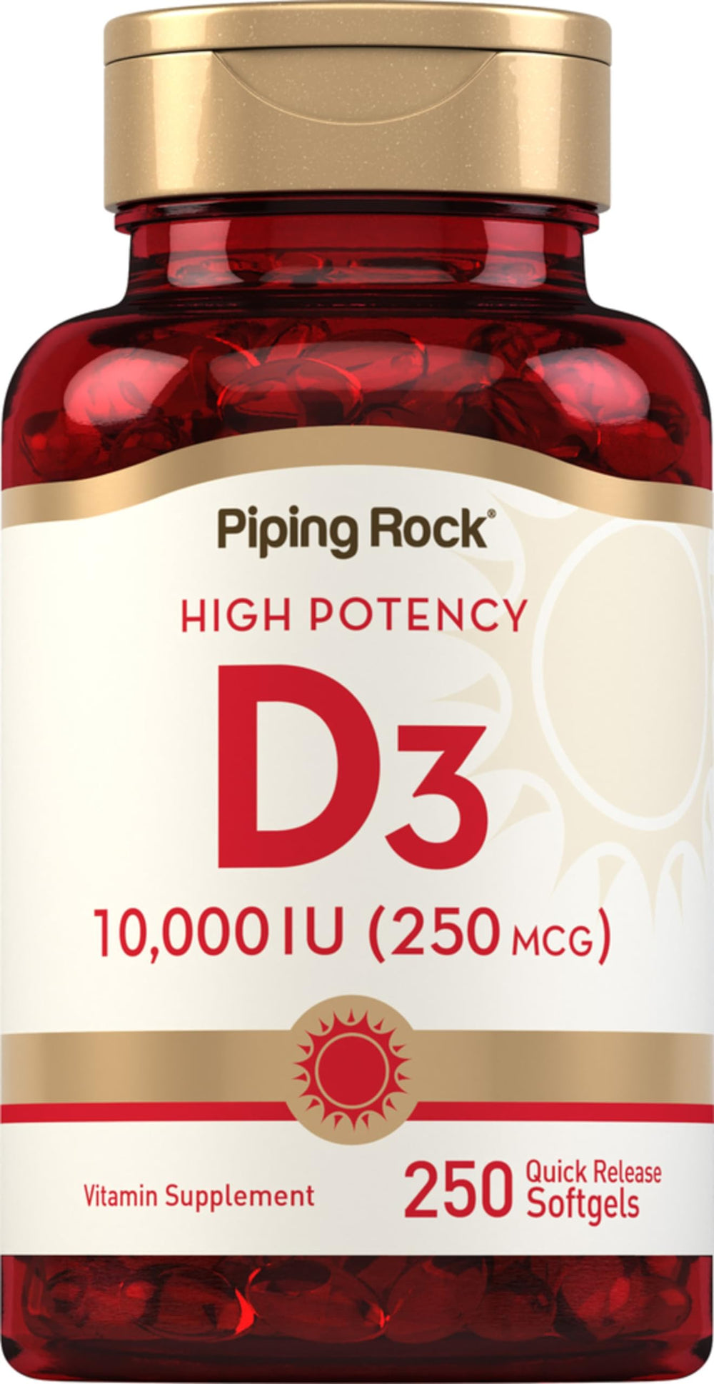 Piping Rock bottle front view showing high-potency vitamin D3 benefits