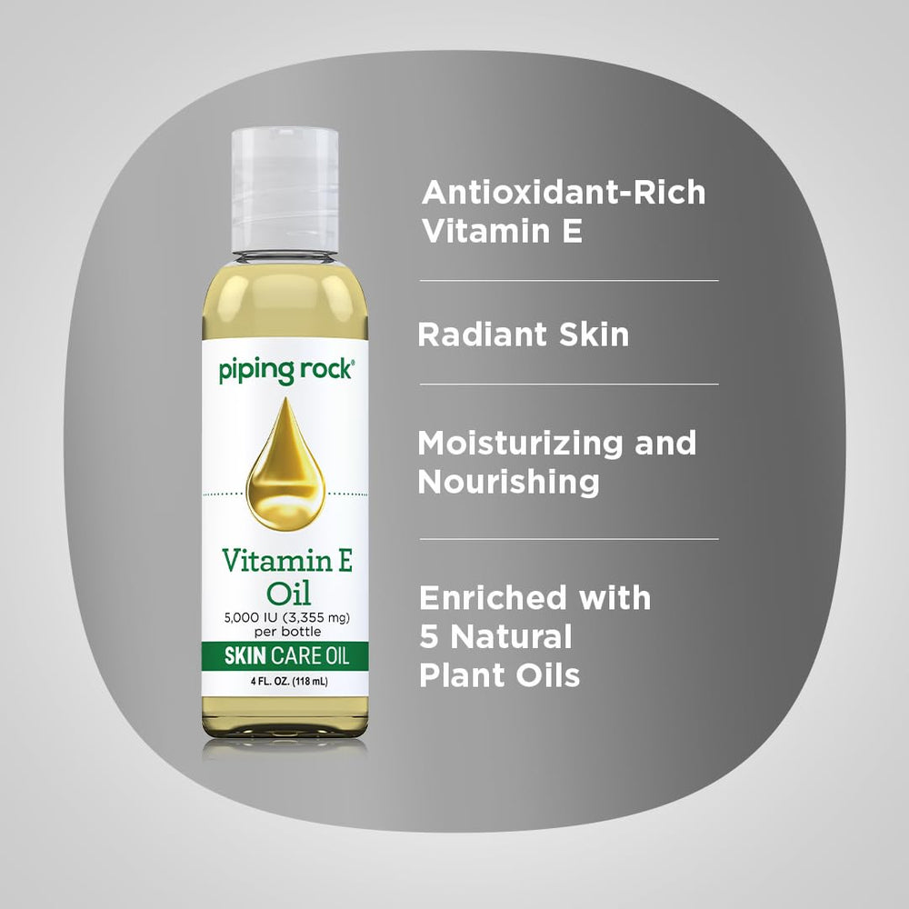Piping Rock Vitamin E oil on skin, showing smooth texture and quick absorption benefit