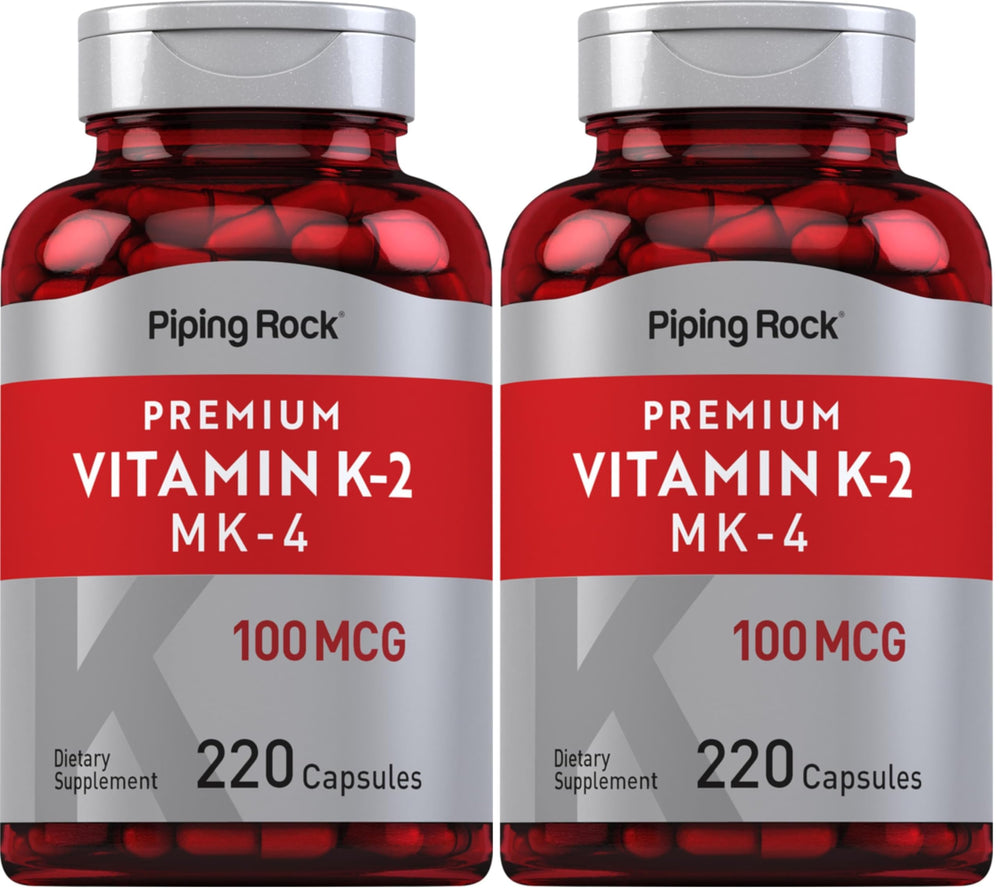 Piping Rock Vitamin K2 MK4 100 mcg supplement bottle and packaging